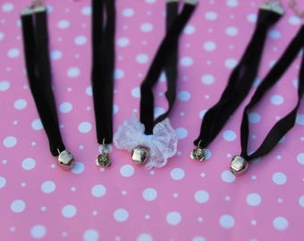 Thin dainty choker simple choker jingle bell collar silver little charm
