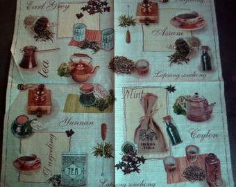 4 paper napkins paper teapot, tea towels