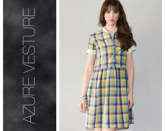 60s Plaid Day Dress. Small. 1960s, Drop Waist Summer Dress, Retro Dress.
