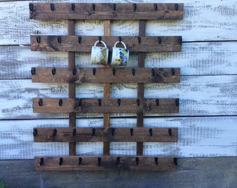 Coffee cup holder, coffee cup rack, coffee mug rack, coffee mug holder, coffee cup display, Holds Starbucks You Are Here Mugs