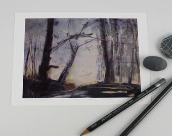 Forest, trees, art print, light blue, Brown, white special gift, wall decoration,