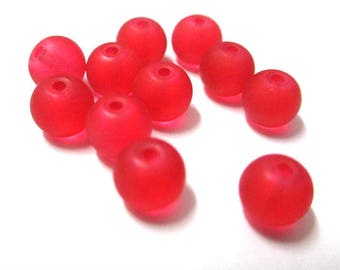 20 frosted red glass beads 6mm (J-22)