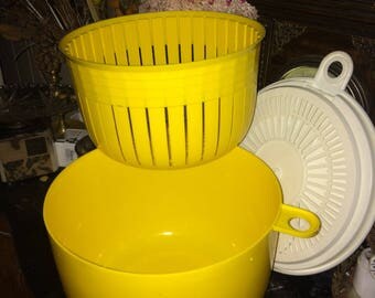 Copco vintage yellow salad tosser, excellent condition, gift under 30 dollars 80s large 2 piece Salad Tosser,