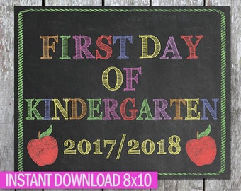 Back to School Sign, First Day of Kindergarten Sign, First Day of School Printable, Instant Download Chalkboard Sign Kindergarten Print