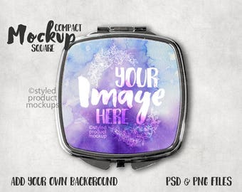 Square compact mirror mockup template | Add your own image and background