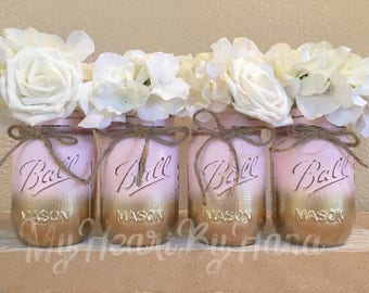 Baby Shower Decorations, Baby Shower Centerpieces, Pink and Gold Baby Shower Decor, Pink and Gold Rustic Mason Jar Decor