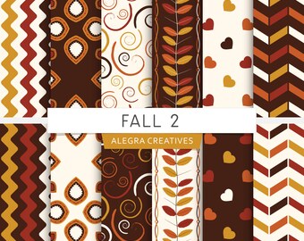 Fall digital paper, autumn colors, leaves, hearts, twirls, brown, orange, yellow, scrapbook papers (Instant Download)