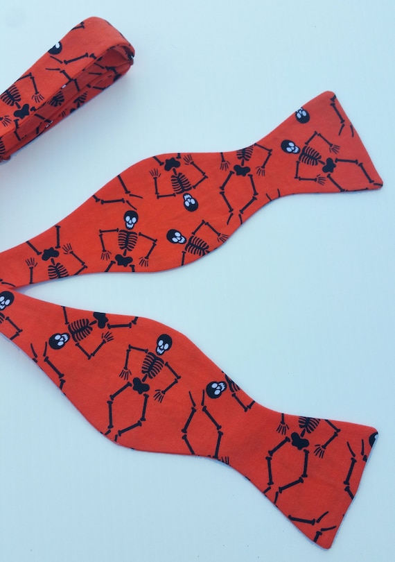 Halloween Skeleton Orange Black Self Tie Bow Tie Adjustable Costume Novelty
