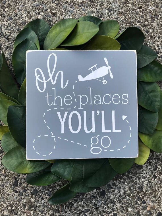Oh the places you'll go grey nursery little boys room