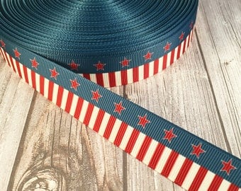 America ribbon - Military ribbon - USA ribbon - Stars and stripes - Red white blue - Grosgrain ribbon - 4th of July ribbon - Craft supplies