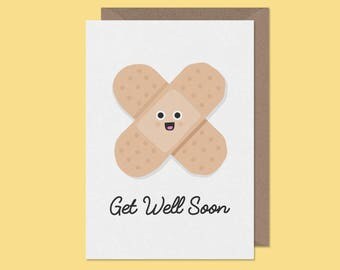 Get well soon card funny. get well card. plaster. bandages.get well soon card boyfriend. get well gift. get well soon gift. cute get well
