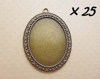 support cabochon pendant-25 30x40mm bronze to cab. oval - L259920