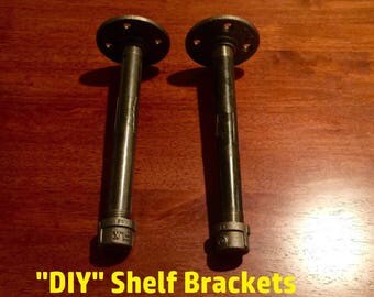 Industrial Black Iron Pipe Shelf Brackets, SET of 2- 1/2" X 4", 5", 6", 7",8", 9", 10", 11", 12", 14", 18" or 24" "DIY" Kit, ***SAVE 30%