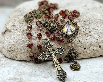 Czech Fire Polished Purple Gold plated beads Two tone Rosary