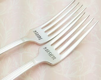 Monsieur et Madame Fork Set / French Quote / Mr & Mrs / Fourchette pour mariés / Vintage Forks / Wedding Gift / Bride and Groom / Decor