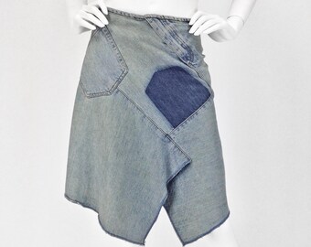 Vintage Clothing, Denim Skirt S, Deconstructed Jean Skirt, Festival Skirt, Pieced Jeans Skirt, Irregular Hem, DKNY, Designer, SIZE S 4 6