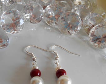 Wedding Pearl Earrings ivory and Burgundy