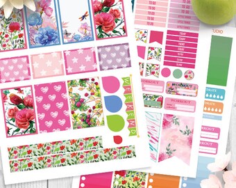 July weekly printable planner stickers, BIG MAMBI Happy planner, Weekly Kit, Flowers, Birds and butterflies big happy Instant download