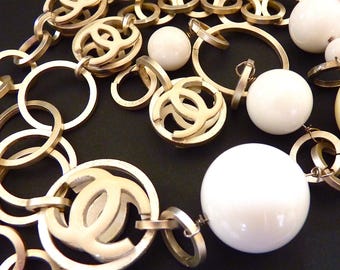 Rare CHANEL Necklace or Belt, Chanel Chain, White Silver Preloved Chanel Necklace, Coco Chanel CC Logo, High End Fashion Jewelry, Gift Idea