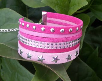 Bracelet multi strand pink suede