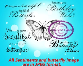 Digital Stamp, Digi Stamp, digistamp, Butterfly and Birthday Sentiments by Conie Fong, Sentiment