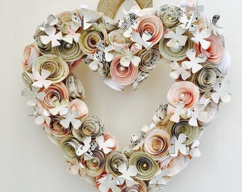 Heart wreath-love heart- paper flower wreath-wedding-first anniversary-engagement-birthday-new home-forever gift for her-mother of the bride