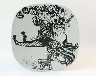 Bjørn Wiinblad - Square Plate Celebrating the year 1971 - 1972 at Nymolle. Denmark. Scandinavian Modern - Danish Vintage Collectible