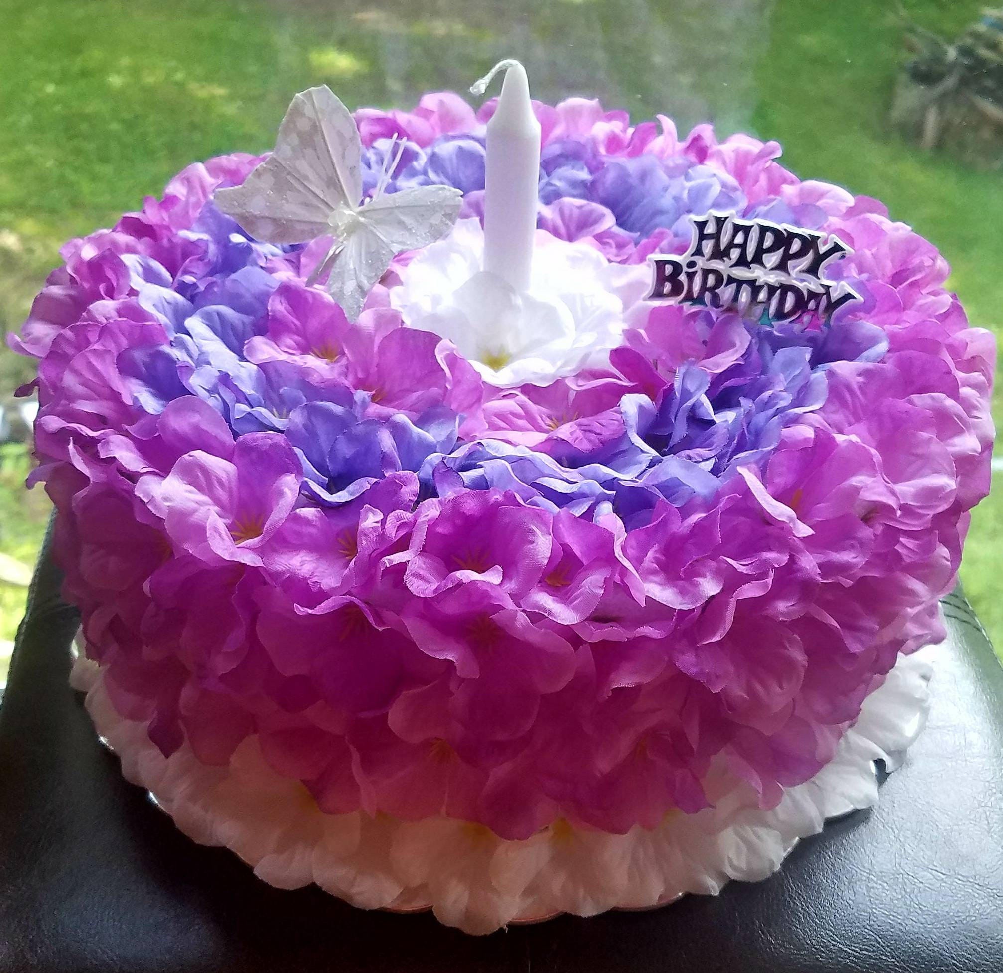 Silk flower Birthday Cake grave decoration