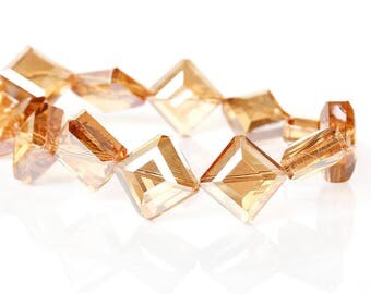 4 large beads 17mm Orange glass faceted diamonds