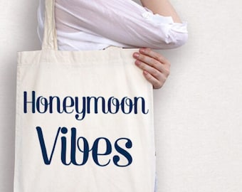 Honeymoon vibes cotton tote bag , gift for bride on honeymoon , wedding gift for bride , wedding shower present , tote bag for honeymoon