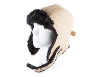 Upcycling Aviator hat "Café Doppio" (winter hat from coffee sack) subject: plain (size: S)