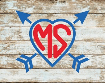 Arrow Heart Decal Sticker | Monogram Decal | Yeti Decal | Car Decal | Laptop Decal | Choose Your Size and Color