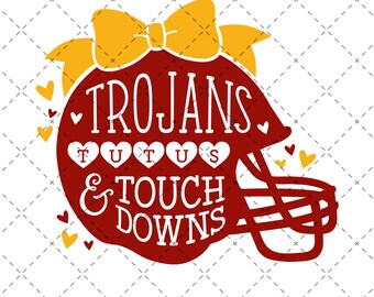 Trojans, Tutus & Touchdowns - SVG, Vector, DXF, Digital Cut File, Silhouette, Cricut, Girls Football, USC University Southern California