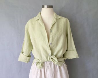 Vintage 100% linen button down blouse/shirt/top Bryn Walker made in USA women's size S/M/L