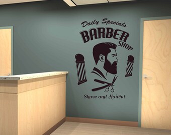 kik3301 Wall Decal Sticker barbershop hairdresser mens Hairstyle mustache hairdo hairstyle for men