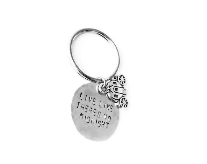 Live Like There's No Midnight Key Chain, Cinderella Hand Stamped Key Chain, Fairy Tale Keychain, Once Upon a Time, Unique Birthday Gift