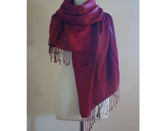 Red Silk Shawl with Paisley Pattern