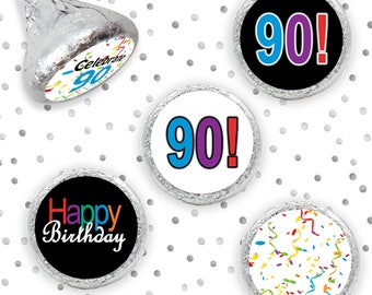 Multicolored 90th Party Favors, 90th Milestone, Happy 90th Birthday Hershey Kisses Favor, 90 Birthday Party, Hershey Stickers, Set of 324
