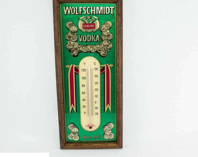 Framed Thermometer | Wolfschmidt Vodka Advertising | Vintage Bar Decor