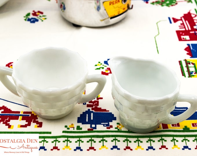 Milk Glass Creamer and Sugar | Vintage Jeanette Glass Cube
