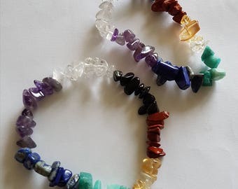 Gemstone chip chakra balancing bracelet. Reiki charged by myself. Various sizes available