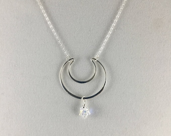 Sterling crescent moon pendant with star crystal