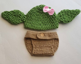 Baby Girl Yoda Costume, Yoda Baby Girl Outfit, Newborn Girl Yoda, Newborn Photo Prop, Star Wars, Baby Halloween Costume, Coming Home Outfit