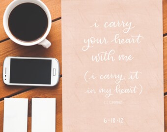 i carry your heart. e. e. cummings Poem. Printable Design.