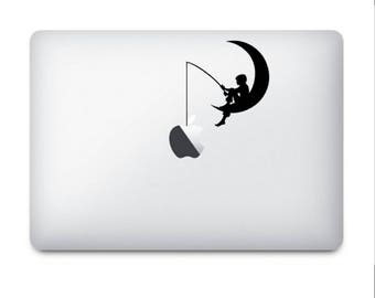 Boy Fishing on Moon vinyl decal sticker - Macbook decal sticker