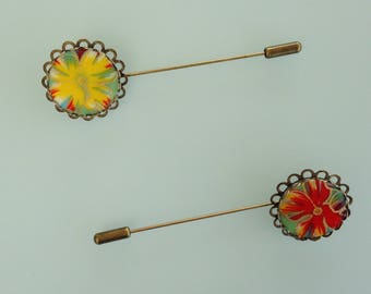 Brooch - paper flowers-Japanese Red or yellow.