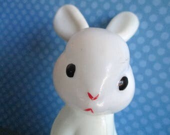 Vintage Toy Rabbit, White Rabbit Toy, Plastic Bunny, Moveable Head, Collectible Toys, Gifts for Kids, Kawaii, Nursery Decor, Adorable