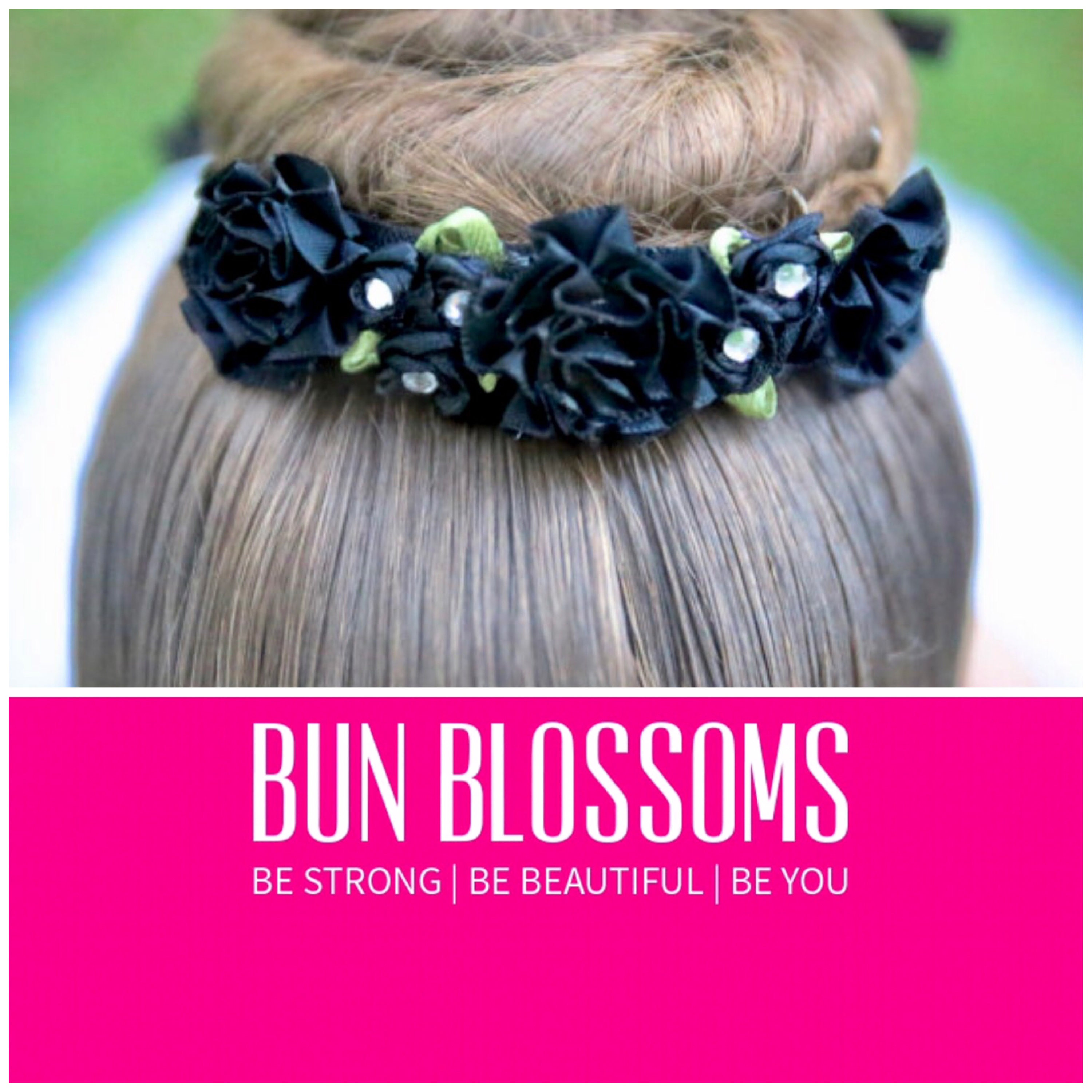 Bun Blossoms black sparkle flower ribbon bun wrap hair bun