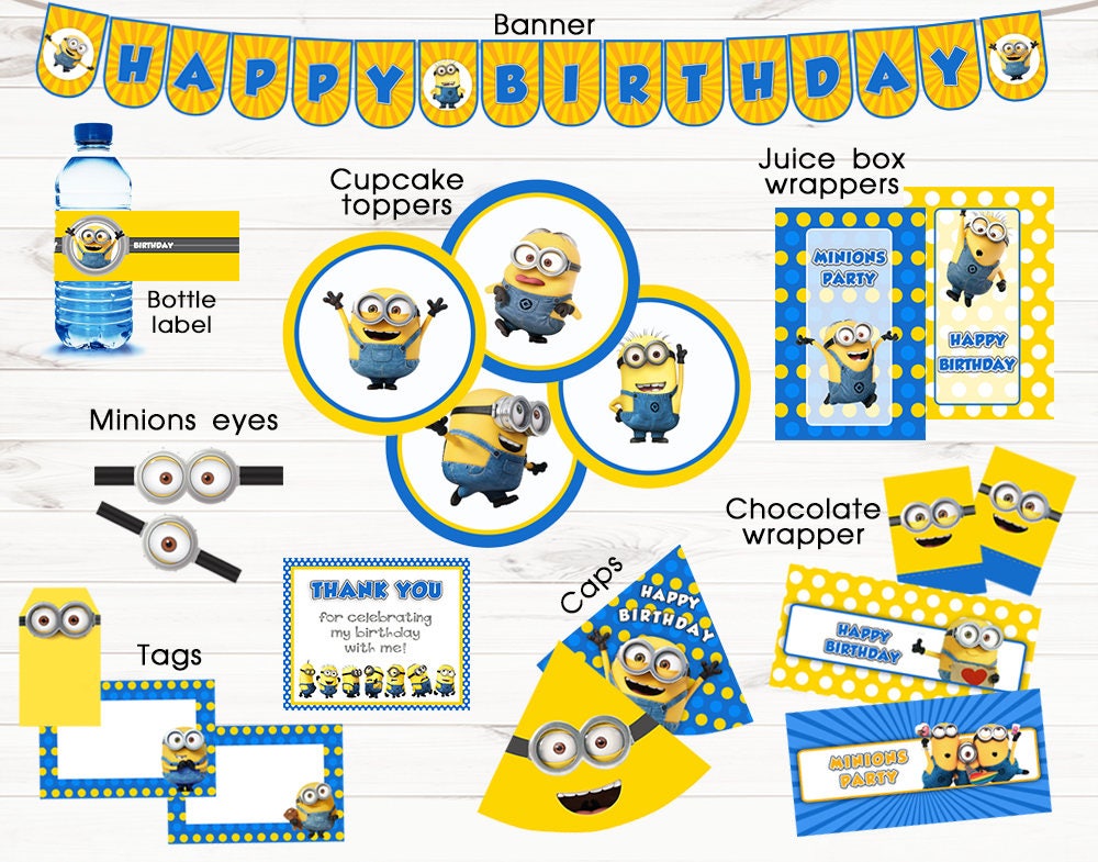 Minion party favors Minion party decorations Digital files