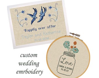 WEDDING custom cross stitch customized embroidery wedding sampler personalized cross stitch pattern beginners embroidery anniversary sampler